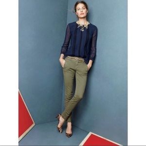 EUC J.Crew Size 10 Silk Blend Navy Blue Textured Blouse with Black Ribbon